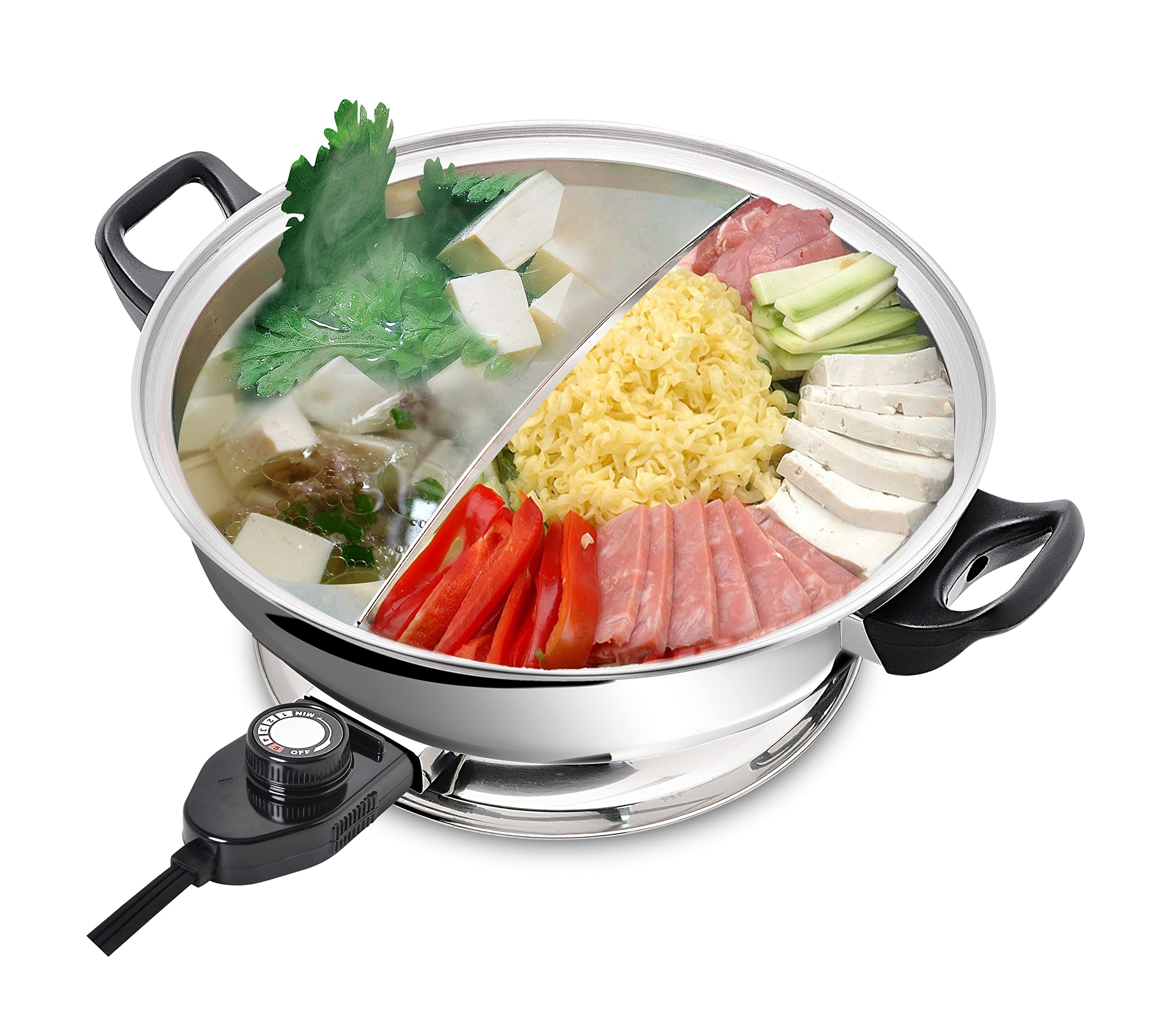 Electric Hot Pot 30cm with Divider 304 Stainless Steel, 1400 W